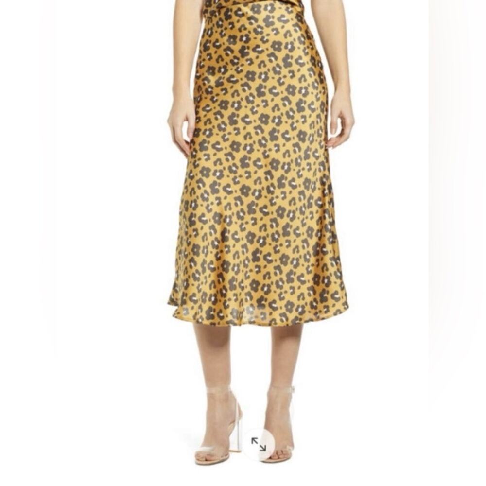 4SIENNA leopard print satin effect double line animal print mobwife midi skirt M